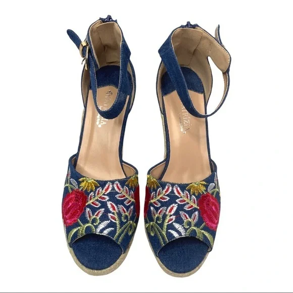 Blue Denim Embroidered Espadrilles - Picture 5 of 8